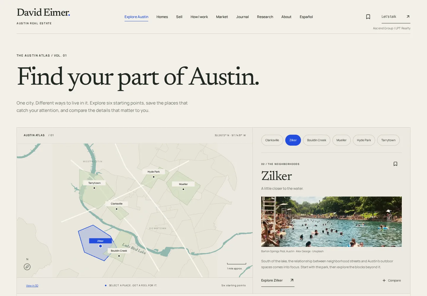 Interactive Austin Atlas with neighborhood selection and a geographic map