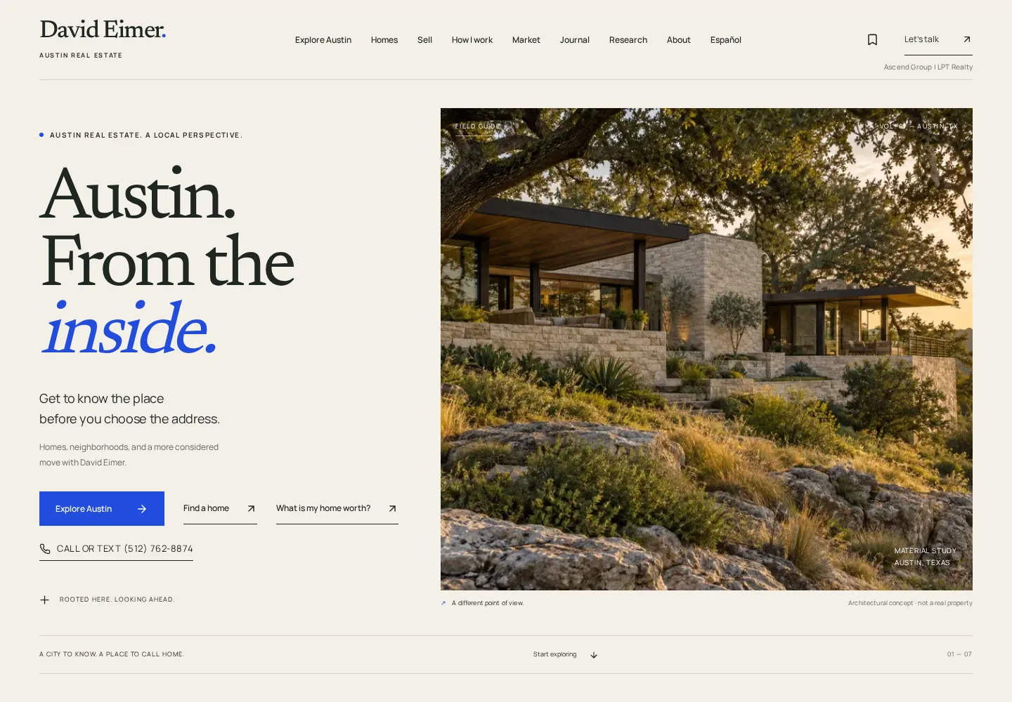 David Eimer's editorial homepage: Austin. From the inside. Beside an architectural concept image.